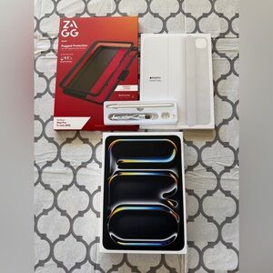 Apple iPad Pro M4 WiFi 11-Inch with White Smart Folio and Red Rugged Case